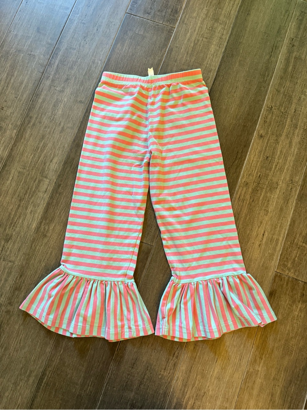 Matilda Jane Pink and Mint Striped Ruffle Hem Pajama Pants